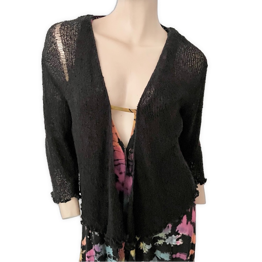 Kaktus- Black Open-Front Cardigan- OS